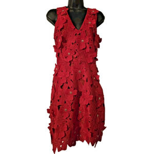Michael Kors Red Floral Lace V Neck Sleeveless Mini Dress Size 0 NWT